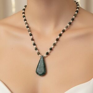 Nwt BURMESE JADE Green Beaded Necklace ON STERLING SILVER 18inch